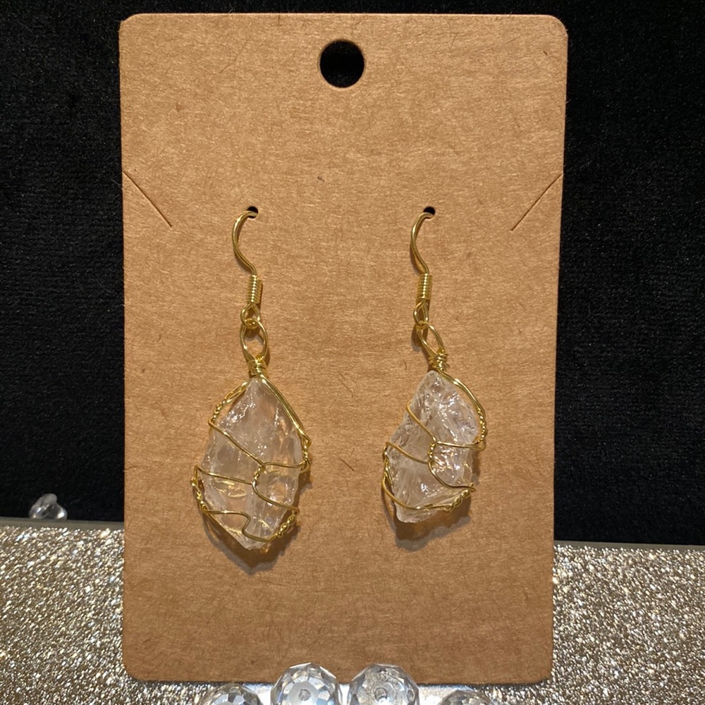 White stone Teardrop Earrings on 14k Gold Filled Wires for Women Handmade in USA